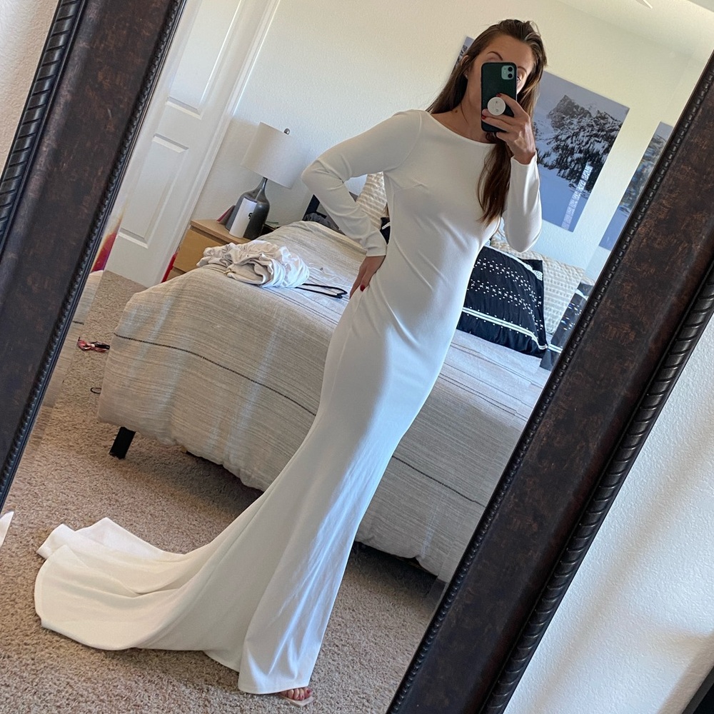 ASOS White Long Sleeve Gown with gorgeous low back